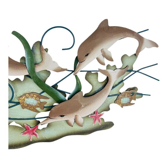 Metal Dolphin Fish Wall Art Large 13x29” Nautical Sea Fish Family Decor Vtg - Picture 3 of 7
